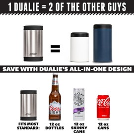 DUALIE 3 in 1 Insulated Can Cooler - Universal Size for 12 oz Cans, Slim Cans, and Bottles - Stainless