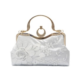 CORIOS Women's Evening Bag Floral Embroidery Clutch Wedding Bridal Purse Handbag Retro Shoulder Bag Elegant Shoulder Bag Luxury Banquet Party Small Bag, silver