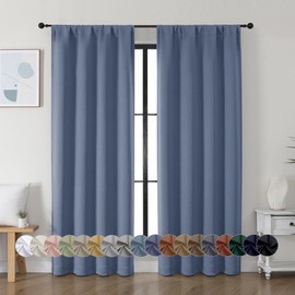 Simplebrand Ava Denim Blue Blackout Curtains for Bedroom 72 Inch Length 2 Panels, Privacy Thermal Insulated Rod Pocket Door Window Curtains for Patio French Door Front Door, W40 x L72 Inch, Denim Blue