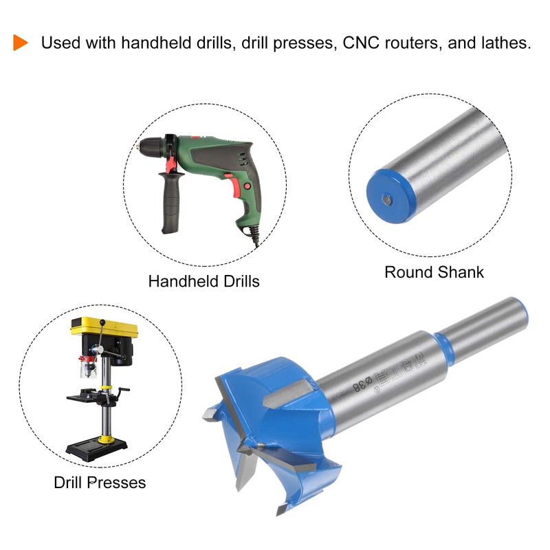 sourcing map Forstner Drill Bit 38mm (1-1/2") Upgraded 3-Cutter Tungsten