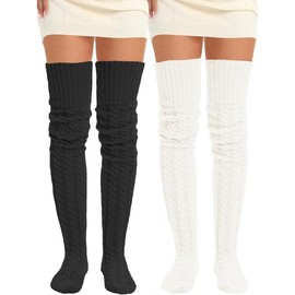 Women's Cable Knit Thigh High Socks Leg Warmers Extra Long Over Knee High Boot Stockings - Color: red