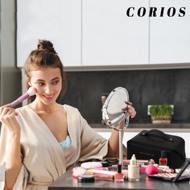 CORIOS Toiletry Bag for Women Portable Make Up Bag Waterproof Wash Bag PU Leather Cosmetic Bag Bathroom Shower Bag Multifunctional Travel Organizer for Shampoo, Cosmetics, Toiletries White B