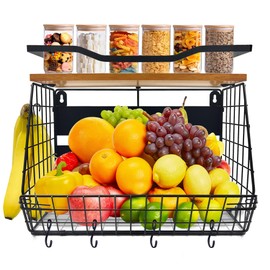 Magnetic Shelf for Fridge with Wood Lid, Larger Container and Strong Magnetic Spice Rack for Refrigerator, Kitchen Counter, Fruit Potato and Onion Storage Bins, Refrigerator Organizers and Storage