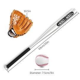 Baseball Balls Set Baseball Bat+Baseball+Baseball Gloves 25in Aluminum Alloy Baseball Bat 10.5in PVC Baseball Glove Baseball Kit for Youth Kids