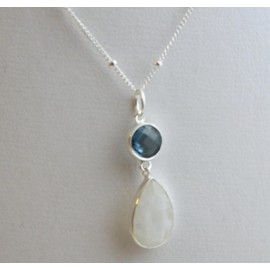London Blautopas und Mondstein Sterling Silber Halskette 45cm - Natürlicher Edelstein - Geburtstagsgeschenk - Weihnachtsgeschenk - Handgefertigte Geschenkideen für Frauen
