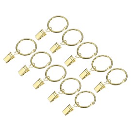 sourcing map Curtain Rings with Clips, 36pcs - Carbon Steel Drapery Curtain Clip Rings, 1.22 Inch Curtain Clip Rings Hooks for Curtain Rod (Gold)