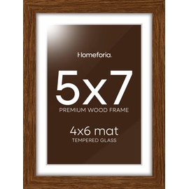 Homeforia 5x7 Picture Frame Brown, High End 5 x 7 Dark Wood Frame for Wall, Brown Picture Frame Tabletop, Brown Photo Frames with Mat 4x6, Tempered Glass, Wall Hook Included, Set of 1