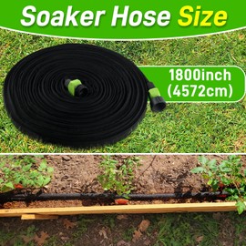 Flat Soaker Hose - 150FT Save 80% Water Drip Garden Hose -Thickened Heavy Duty Double Layer Drip Flexible Leakproof, Drip Watering Hose for Garden Beds and Lawns