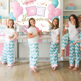 Rcoaror Sleepover Party Backdrop Pajamas Slumber Party Supplies Background for Birthday Movie Night Girls Night Decorations Pillow Fight Spa Makeup Photo Props 71X47inch