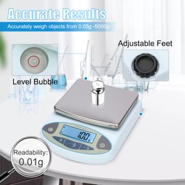 Lab Digital Scale 5000g x 0.01g,Accuracy High Precision Electronic Analytical Balance Laboratory Precision Gram Scale Digital Kitchen Balance Scale Jewelry Scale Scientific Scale-No calibration weight
