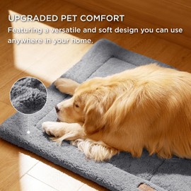 Bedsure Medium Dog Bed Mat - Washable Fleece Foam Dog Bed Reversible Pet Mat, Medium Dog Crate Mattress for Puppy and Cat, 74x53cm, Light Grey