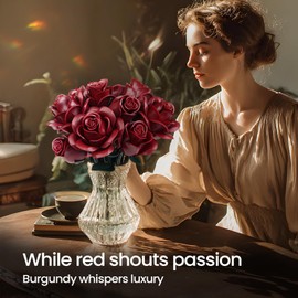 Millionspring Burgundy Rose Bouquet Kit with 12 Burgundy Artificial Roses, Gifts for Her Birthday, Anniversary, Valentine's Day, Mother's Day, Christmas, Home Decoration