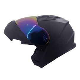 KRN Adult Modular Flip-up Motorcycle Helmet - DOT Approved Street Racing Crash With Color Visor & Balaclava - Matt Black (S)