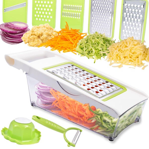 NACOLUS Cheese Grater with Container,5 In 1 Mandoline Slicer for