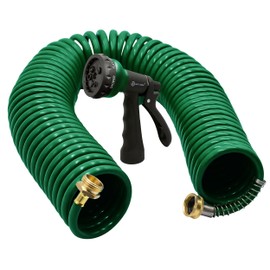 AUTOMAN Coil Garden Hose 50 ft, EVA Curly Water Hose with Brass Connectors, Recoil Garden Water Hose,Includes 7-Pattern Function Sprayer,Retractable,Corrosion Resistant Garden Coil Hose.