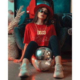 JKJF Disco Sign Necklace Hip Hop Gold Chain Collar Disco Pendant Necklace with Rhinestone 80s 90s Rapper Gold Chain for Men Women Theme Party Carnival Party Cosplay Accessories