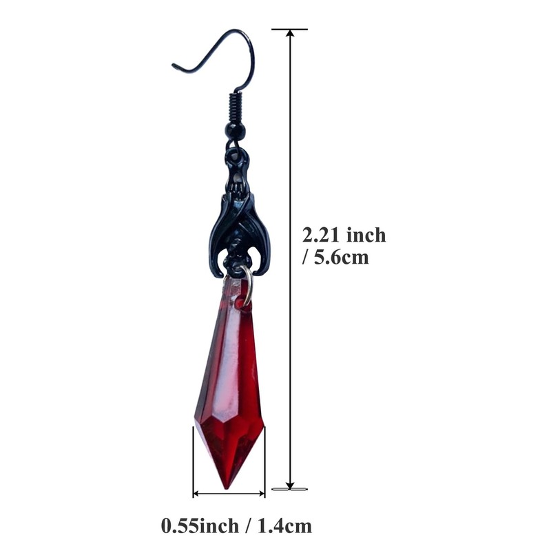 Gothic Dark Bat Dangle Earrings for Women,Red Black Crystal Gems
