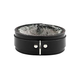 Atlas Collar Handcrafted Premium Latigo Leather Luxurious Fur Choker (Jet Black, Large)