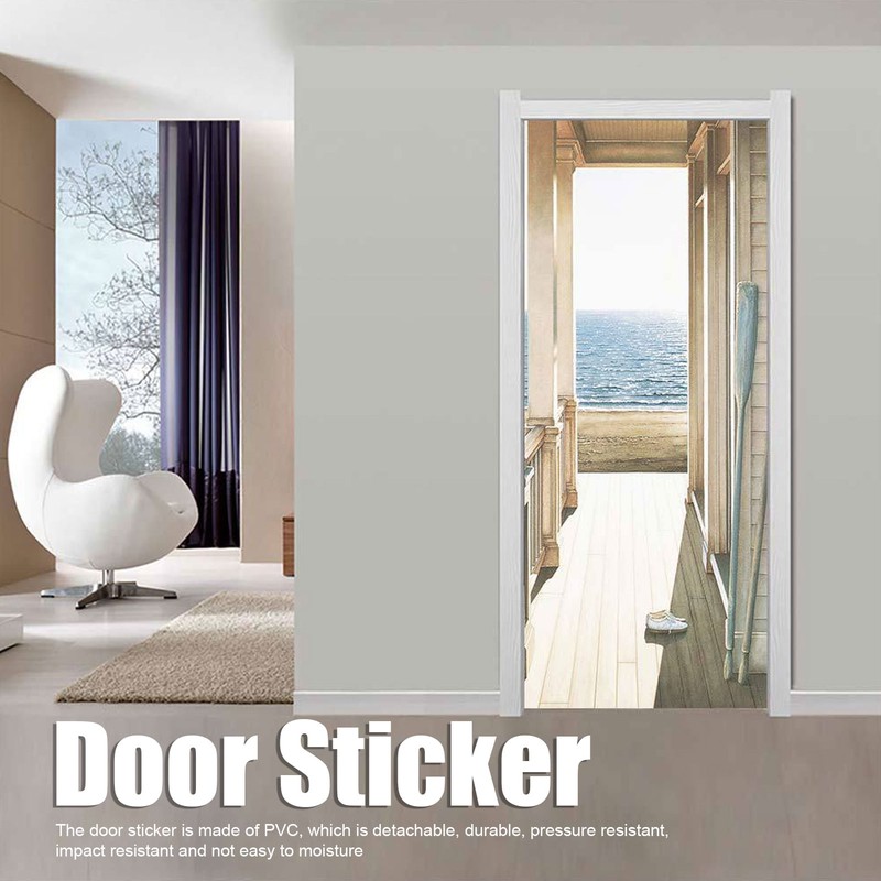 2pcs Door Sticker PVC Material 3D Visual Effects Easy Cleanable