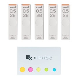 Uni Pencil Lead,"The Uni" Smudge-Proof Leads, 0.5mm 2B, 5 Pack &"monoc" Sticky Note(Japan Import)
