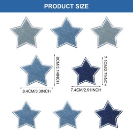DAWRIS Pack of 8 iron-on patches, star decorative jeans, iron-on patches, children's denim blue star, iron-on patches for jeans, clothing, jackets, T-shirts