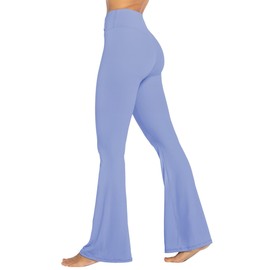 Sunzel Flare Leggings, Crossover Yoga Pants with Tummy Control, High Waisted and Wide Leg, No Front Seam Light Blue Medium 32" Inseam