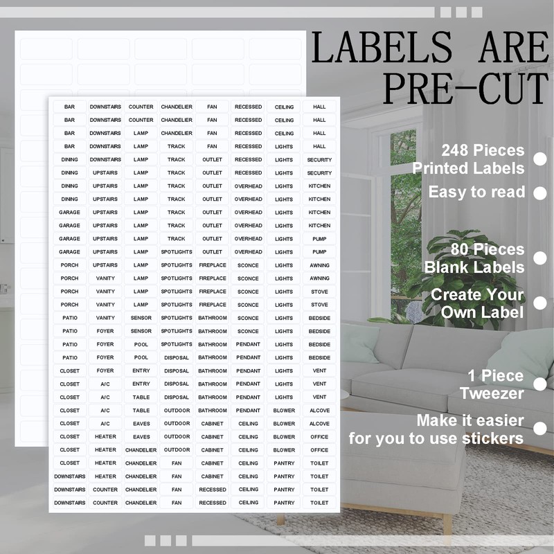 328 Pieces Light Switch Label Sticker Clear Transparent with Text,Waterproof