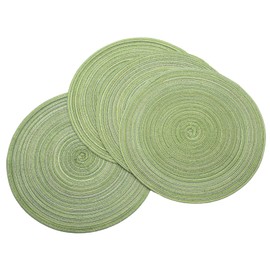 Pocoxll Round Braided Placemats Set of 4,15 inch Round Table Placemats,Heat Resistant,Easy to Clean,Enhance Your Dining Experience(Green)