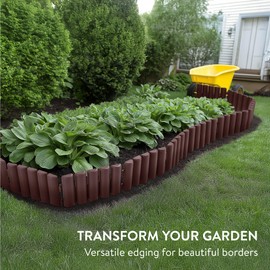 Navaris Garden Edging - Easy Installation Log Roll Border Edging Garden Plastic - Flexible Wooden Style Garden Flower Bed Lawn Edge Borders Edging - 30x Ground Stakes Set - Brown