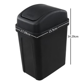 Cinkyou 7 L Garbage Can with Swing Lid, Plastic Swing-Top Trash Bin, Wast Basket for Home, Office, Black