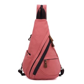 FANDARE Unisex Sling Bag Canvas Crossbody Shoulder Backpack Boy Girl Chest Bag Casual Daypacks fit 9.7 inch Tablet Rucksack for Commute Cycling Hiking Travel Indoor Activities School Bag Rose Red