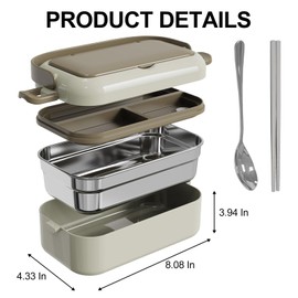 Bento Box Adult Lunch Box, 2-Layer One-piece Bento Box Leak-proof Lunch Box with Cutlery Food Container, Removable and Dishwasher-friendly, Suitable for Picnics, Work, etc.