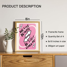 NaZaUK Pink Trendy Coquette Christian Wall Art Wall Decor, Wall Decor Set of 4, Trendy Coquette Gifts for Women Teens, Aesthetic Teen Girl Living Room Bathroom Decor Prints, 8x10 Unframed