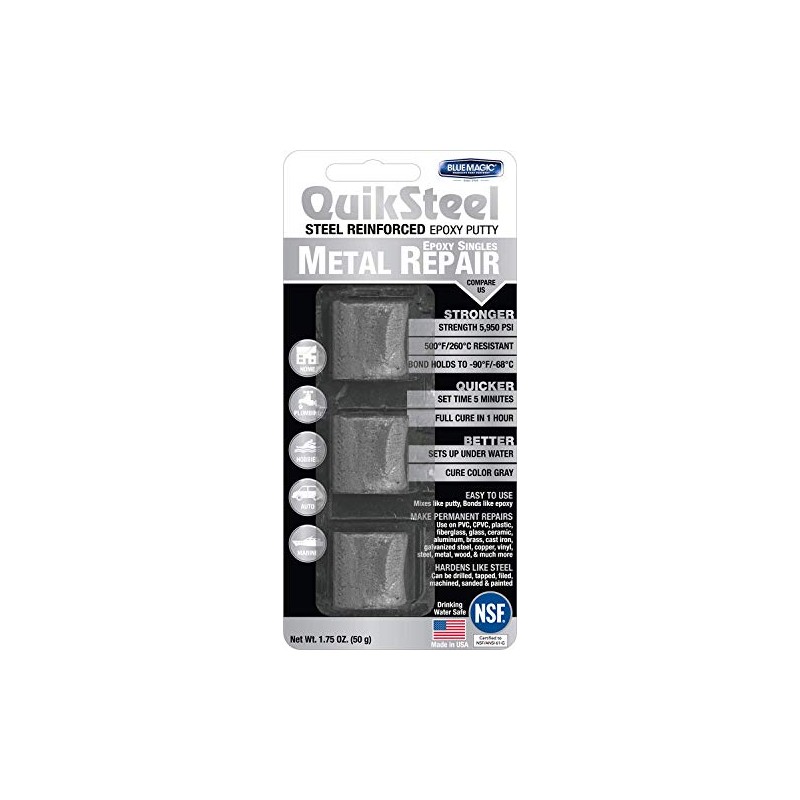 Blue Magic 16001 QuikSteel Steel Reinforced Epoxy Putty, Single Use