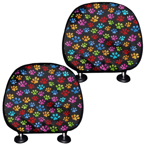 TOADDMOS 2 Pack Cute Colorful Paw Print Car Seat Covers