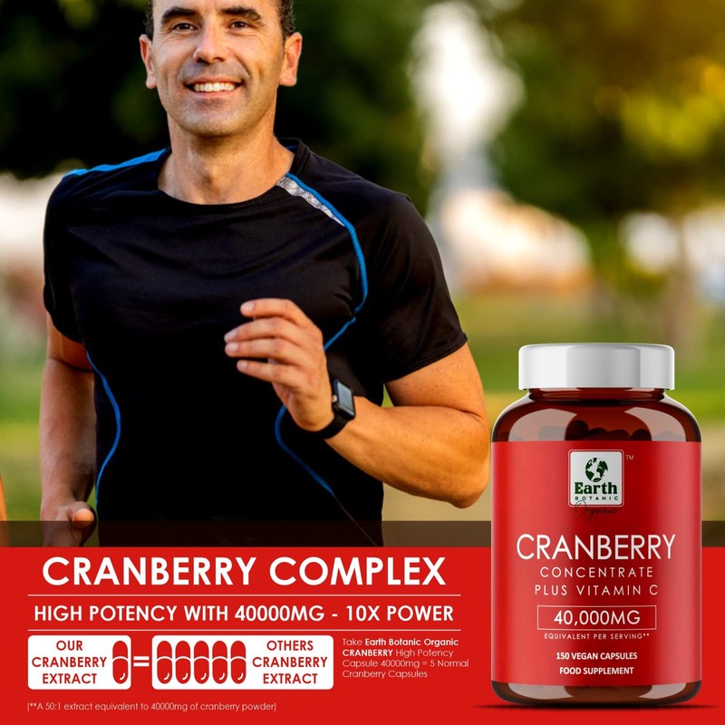 Earth BOTANIC Organic Cranberry Capsules 40,000mg High Strength | 150