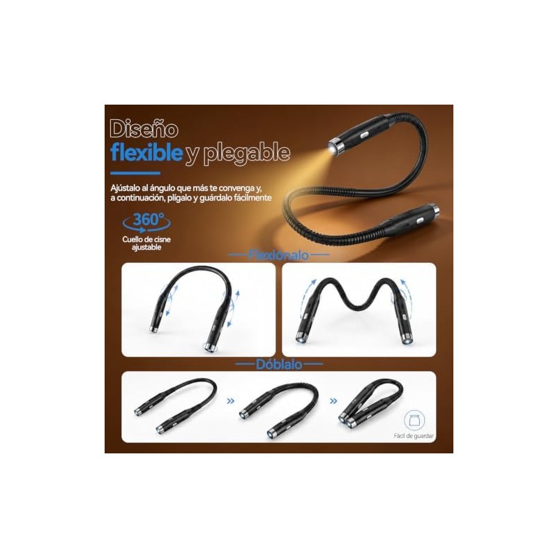 LED Neck Reading Light,Lampara de Lectura Libro,3 Colores,3 Niveles De