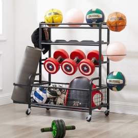 TOOLF Sports Equipment Organizer, Rolling Garage Ball Storage Rack with Wheels for Sports Equipment & Toys - Indoor/Outdoor Stand