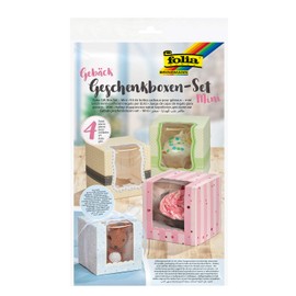 folia 48403 Pastry Gift Box Set Mini 4 Boxes 10 x 10 x 10 cm Assorted Food-Grade Cardboard Boxes with Window and Insert, Ideal for Gifting Muffins and Cupcakes