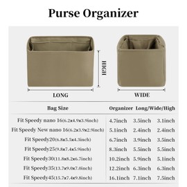 Bag Organizer Insert for Speedy 20, Satin Inner Bag Compatible with LV Speedy, Women's Purse Dividers with Silky Satin, Multiple Pockets for Storage (Gris tourterelle, Speedy20)