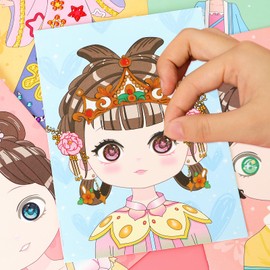 ASTNIC Dress-up Game Make Up Book Art and Craft Supplies Set, Princess Dress Up DIY Book Kits with Stickers, Funny Art Sticker Set, Play on Paper, Creativity, Birthday Gift (Black)