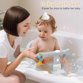 Baby Bath Seat for Babies 6 Months & Up Sitting Up, Non-Slip Baby Bath Chair with Suction Cup, Safe and Comfortable Portable Infant Bath Seat for Bathroom, Bathtub Tub. Easy to Clean (Grey)