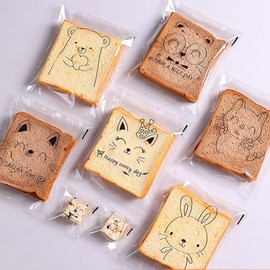 100 Pcs Cookie Packaging Bags, Animal Printing，Sliced Bread, Donut Packaging Bags, Transparent Self-sealing Cellophane Bags, OPP Packaging Bags, Gift Pack (5.9×7.1 inches 3 kinds of cat faces)