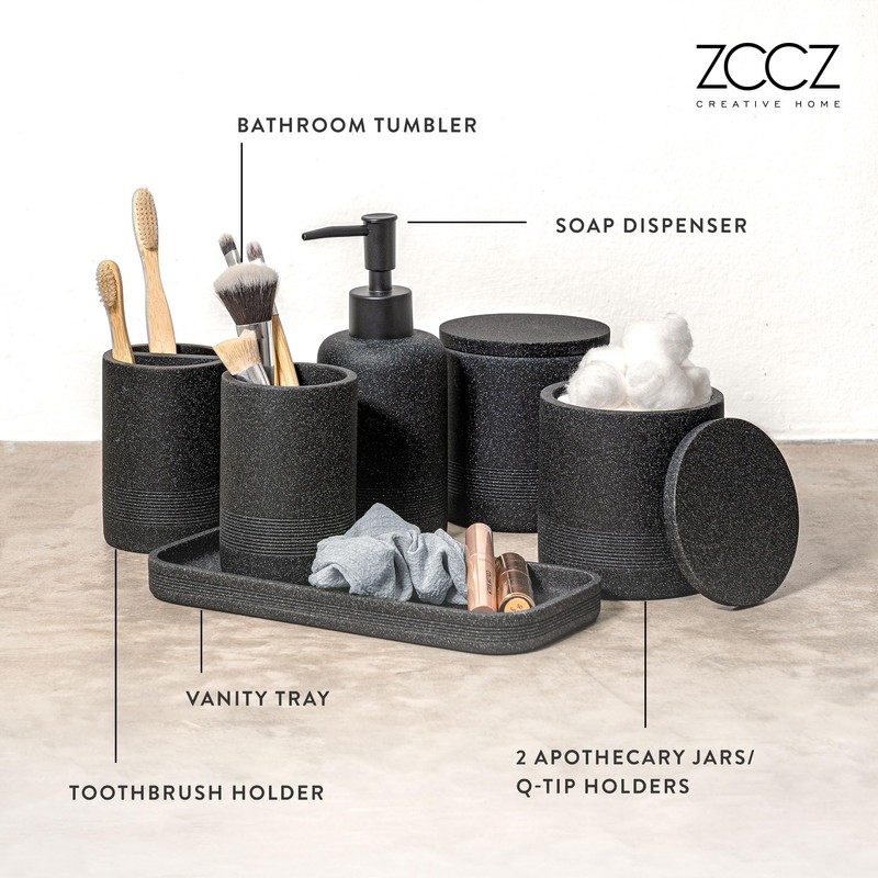 ZCCZ Black Stone Bathroom Accessories Set 6 Pieces - Toothbrush