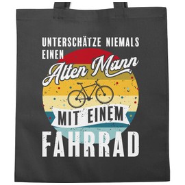 Shirtracer - Cotton Bag - Cycling Clothing - Underestimate Never An Old Man with a Bicycle Vintage - White, 3 Dark Grey