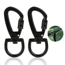 Carabiner Clips, 2pcs Swivel Snap Hook Dog Lead Clips Heavy Duty Spring Key Zinc Alloy 360° Rotatable Spinner D Shaped for Climbing Walking Rock Dog Leash Black