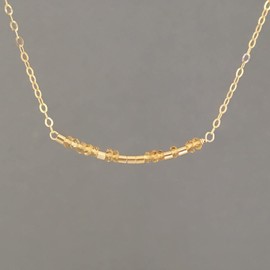 Custom CITRINE Stone Small Bar Gold Fill Morse Code Necklace also in Silver and Rose Gold