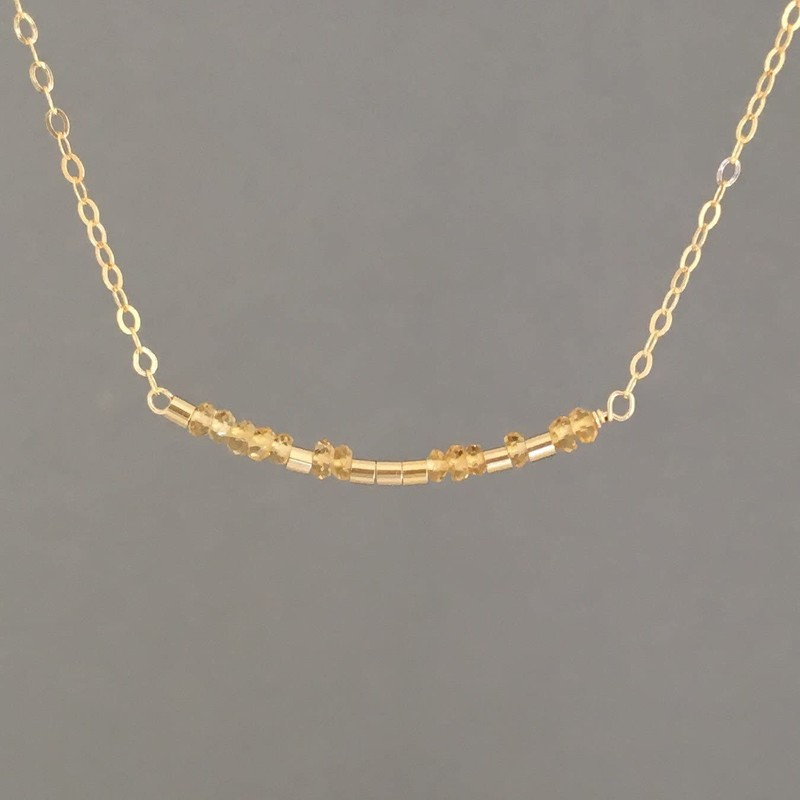 Custom CITRINE Stone Small Bar Gold Fill Morse Code Necklace