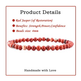 4mm Red Jasper - Handmade Reiki Gemstone Stretch Bracelet, Natural Beauty & Spiritual Essence, Crystal Healing for Unisex Adults
