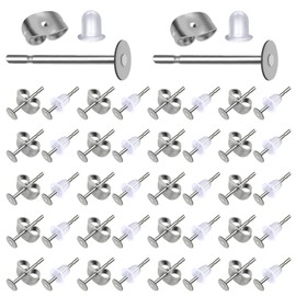 TOAOB 300pcs Stainless Steel Earring Posts 4mm Earring Post Flat Pad Blanks Earring Studs with Butterfly and Rubber Earring Backs for Jewelry Making Supplies Earring Findings